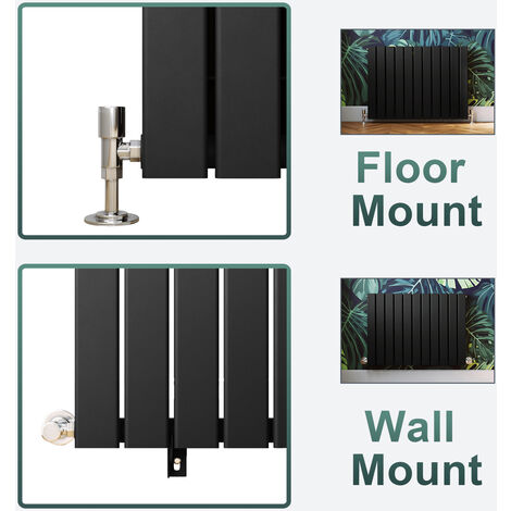 ELEGANT Modern Flat Panel Central Heating Radiator Black Horizontal Single Panel Rads 600 x 1224mm