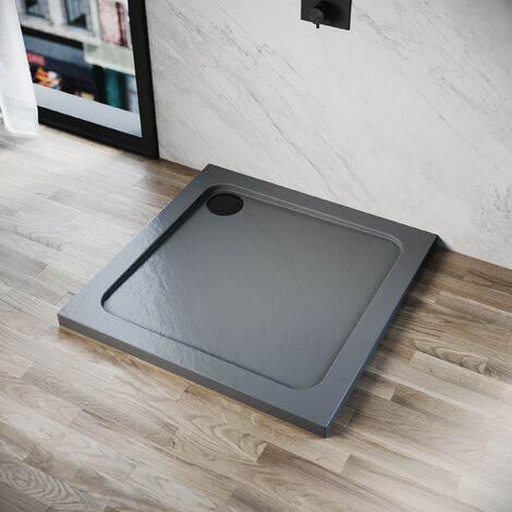 ELEGANT Anti-Slip Square Stone Shower Tray Gray with Free Waste 760 x 760 x 40mm (1/5)