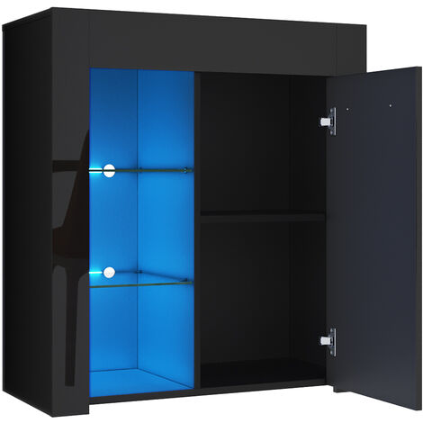 ELEGANT 1600mm TV Stand Cabinet + Sideboard Display Cabinet Set with Multicolour LED Lights Black Gloss Storage Unit for Living Room Furniture Set 4