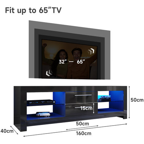 ELEGANT 1600mm TV Stand Cabinet + Sideboard Display Cabinet Set with Multicolour LED Lights Black Gloss Storage Unit for Living Room Furniture Set 4