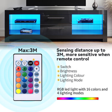 ELEGANT 1600mm TV Stand Cabinet + Sideboard Display Cabinet Set with Multicolour LED Lights Black Gloss Storage Unit for Living Room Furniture Set 4