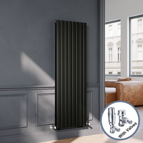 Central Inlet Radiator ELEGANT Black Flat Panel Central Heating Radiator with Chrome Angled ...