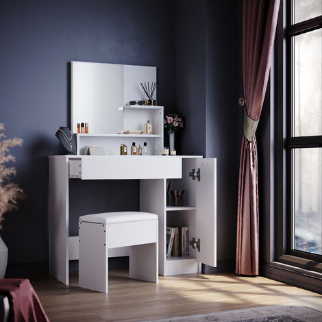 ELEGANT Furniture Drawers Dressing Table Large Cabinet Storage Makeup Desk Bedroom White Vanity Set with Stool