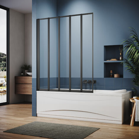 ELEGANT Bath Screen Matt Black Aluminium 5-fold Bath Screen 1200x1400mm ...