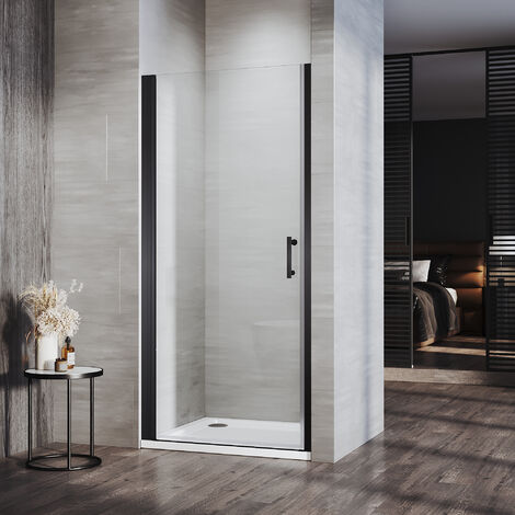 ELEGANT Frameless Pivot Shower Door Enclosure 5mm Safety Glass Reversible Shower Cubicle Door Black 900mm (1/4)