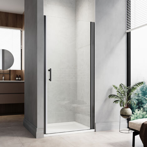 ELEGANT Frameless Pivot Shower Door Enclosure 5mm Safety Glass Reversible Shower Cubicle Door Black 800mm