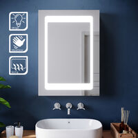 ELEGANT Illuminated LED Bathroom Mirror Cabinet Stainless Steel Wall Storage. Mirror with Lights and Sensor Switch. 500 x 700mm with Demister Pad