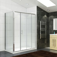 ELEGANT Sliding Shower Enclosure 6mm Safety Glass Reversible 1400 x 700 mm Bathroom Cubicle Screen Door with Side Panel