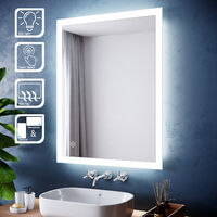 ELEGANT Horizontal Vertical LED Illuminated Bathroom Mirror 900 x 700 mm Mirror Light Touch Sensor + Demister