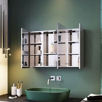 ELEGANT Bathroom Cabinet Triple Mirror Wall Mounted Stainless Steel 600 x 900 mm Modern Storage Cupboard Adjustable Shelves