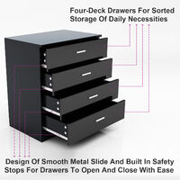 ELEGANT 4 Drawer Chest High Gloss Black Bedside Cabinet with Metal Handles