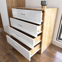 ELEGANT 4 Drawer Chest High Gloss White/Oak Bedside Cabinet with Metal Handles
