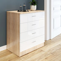 ELEGANT Modern High Gloss 4 spacious Drawer Chest with Metal Handles for Bedroom or Home Storage Organizer White/Oak