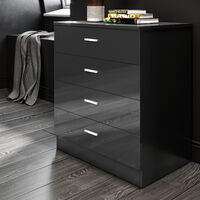 ELEGANT Black Modern High Gloss 4 spacious Drawer Chest with Metal Handles for Bedroom or Home Storage Organizer