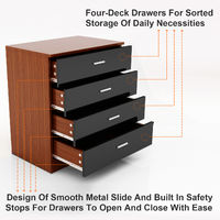 ELEGANT Black/Walnut High Gloss 4 spacious Drawer Chest with Metal Handles for Bedroom or Home Storage Organizer