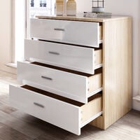 ELEGANT Designs Chest of Drawer High Gloss Bedroom Furniture 4 Drawers with Metal Handles Bedside Cabinet Storage NightStand White/Oak