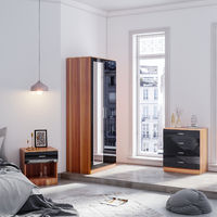 ELEGANT Modern Wardrobe and Cabinet Furniture Set Bedroom 2 Doors Wardrobe with Mirror and 4 Drawer Chest and Bedside Cabinet. Black/Walnut