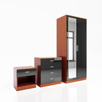ELEGANT Modern High Gloss Wardrobe and Cabinet Furniture Set 2 Doors Wardrobe and 4 Drawer Chest and Bedside Cabinet. Black/Walnut. with Mirror