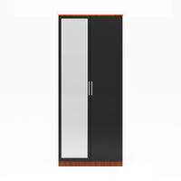 ELEGANT Modern High Gloss Wardrobe and Cabinet Furniture Set Bedroom Wardrobe with Mirror and 4 Drawer Chest and Bedside Cabinet. Black/Walnut