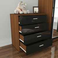 ELEGANT 4 spacious Drawer Chest with Metal Handles for Bedroom or Home Storage Organizer High Gloss Black/Walnut