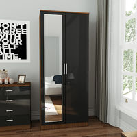ELEGANT Wardrobe and Cabinet Furniture Set Bedroom 2 Doors Wardrobe with Mirror and 4 Drawer Chest and Bedside Cabinet High Gloss. Black/Walnut