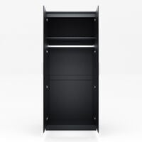 ELEGANT Modern High Gloss Soft Close 2 Doors Wardrobe with Metal Handles Includes a removable hanging rod and storage shelves. Black