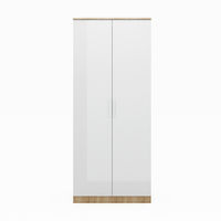 ELEGANT Modern High Gloss Wardrobe and Cabinet Furniture Set 2 Doors Wardrobe only. White/Oak