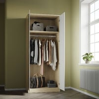 ELEGANT Modern High Gloss Wardrobe and Cabinet Furniture Set 2 Doors Wardrobe only, with Mirror, White/Oak