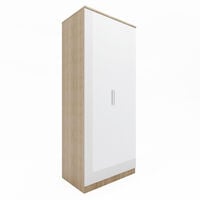 ELEGANT Soft Close 2 Doors Wardrobe with Metal Handles Includes a removable hanging rod and storage shelves High Gloss. White/Oak