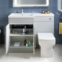 ELEGANT 1100mm L Shape Bathroom Vanity Sink Unit Furniture Storage,Left Hand Matte Grey Vanity unit + Basin + Ceramic Square Toilet with Concealed Cistern