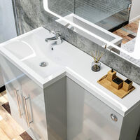 ELEGANT 1100mm L Shape Bathroom Vanity Sink Unit Furniture Storage, Left Hand Matte Grey Vanity unit + Resin Basin + Concealed Cistern
