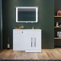 ELEGANT 1100 Bathroom Vanity Units with Basin L Shape Vanity Sink Units Right Hand + Vitreous Resin Basin + Concealed Cisterm, Ensuit Furniture Under Sink Cabinet High Gloss White