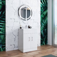 ELEGANT Vanity Sink Unit with Vitreous Basin, Floor Standing Vantiy Cabinet with Sink, White Matte Painted Bathroom Vanity Storage 595mm