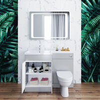 ELEGANT 1100mm Bathroom Vanity Sink Unit Furniture Storage,Right Hand Matte Grey Vanity unit + Basin + Ceramic D shaped Toilet with Concealed Cistern