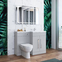 ELEGANT 1100mm Bathroom Vanity Sink Unit Furniture Storage,Left Hand Matte Grey Vanity unit + Basin + Ceramic D shaped Toilet with Concealed Cistern