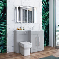 ELEGANT 1100mm Bathroom Vanity Sink Unit Furniture Storage,Right Hand Matte Grey Vanity unit + Basin + Ceramic Square Toilet with Concealed Cistern