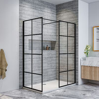 ELEGANT 760mm Walk in Shower Door Wet Room, 700mm Side panel, Reversible Shower Screen Panel 8mm Safety Glass, Matte Black Walkin Shower Enclosure Cubicle