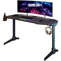ELEGANT Gaming Desk with LED Lights Computer Table Workstations for Home and Office with Headphone Hooks and Cup Holder 1400x600mm Black
