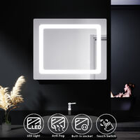 ELEGANT Illuminated LED Bathroom Mirror Lights Shaver Socket Wall Mounted Mirror with Touch Switch Demister Pad 600x500mm