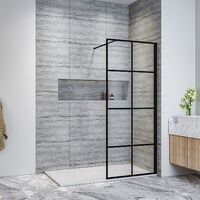 ELEGANT Black 700mm Walk in Shower Screen + 1200x900mm Anti-Slip Resin Shower Tray, 8mm Safety Tempered Glass Bathroom Open Entry Shower Screen