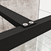 ELEGANT Black 760mm Walk in Shower Screen + 1200x700mm Anti-Slip Resin Shower Tray, 8mm Safety Tempered Glass Bathroom Open Entry Shower Screen