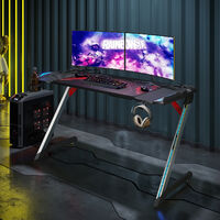 ELEGANT Z-Shaped Gaming Desk with LED Lights Office PC Gamer Tables Pro with RGB lighting for Home Office 140x60cm Black Computer Table Workstation Gameing Desk