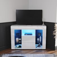 ELEGANT TV Stands with LED Lights Corner TV Unit Stand White High Gloss Cabinet Living Room Sets