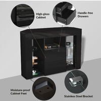 ELEGANT Corner TV Stand Black Unit High Gloss Cabinet with LED Lights 2 Drawers
