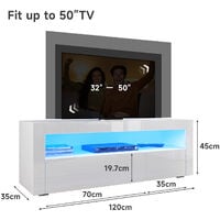 ELEGANT High Gloss TV Stand 1200mm Modern Design MFC TV Unit with RGB LED Light Living Room Cabinet Media Stand Furntiure White