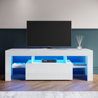 ELEGANT White TV Unit High Gloss TV Cabinet Stand 1300mm with Lights TV Unit with Storage TV Stand Television Unit