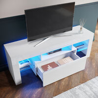 ELEGANT White TV Unit High Gloss TV Cabinet Stand 1300mm with Lights TV Unit with Storage TV Stand Television Unit