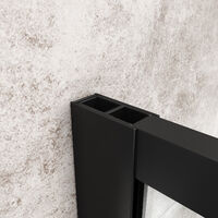 ELEGANT Black 760mm Walk in Shower Screen + 700mm Side Panel+ 1200x700mm Anti-Slip Resin Shower Tray + Dotted Stainless steel drain cover