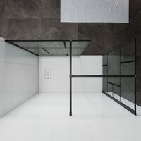 ELEGANT Black Open Entry Shower Screen 700mm Shower Screen,with 700m Side Panel + 1200x700mm Anti-Slip Resin Shower Tray