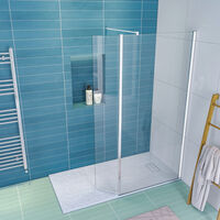ELEGANT 900mm Walk in Shower Enclosure 8mm Tempered Glass Shower Screen 300mm Flipper Screen with 1400x700mm Tray and Waste Trap